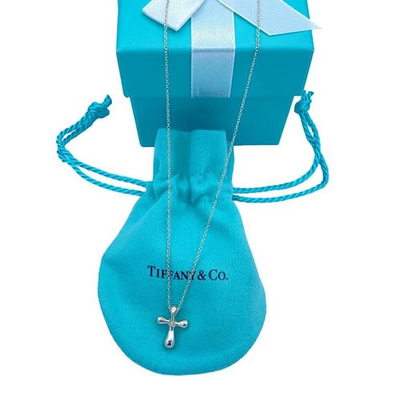Tiffany & Co. Sterling Silver Small  Cross Pendant Necklace 16 Inch - Picture 1 of 8